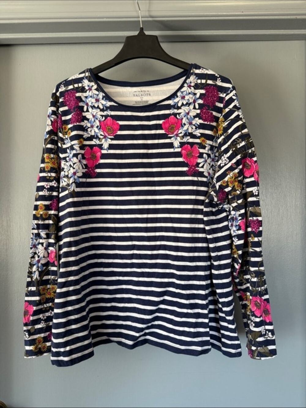 Talbots Women's Pullover Striped Floral Top Long Sleeves Scoop Neck sz 3X